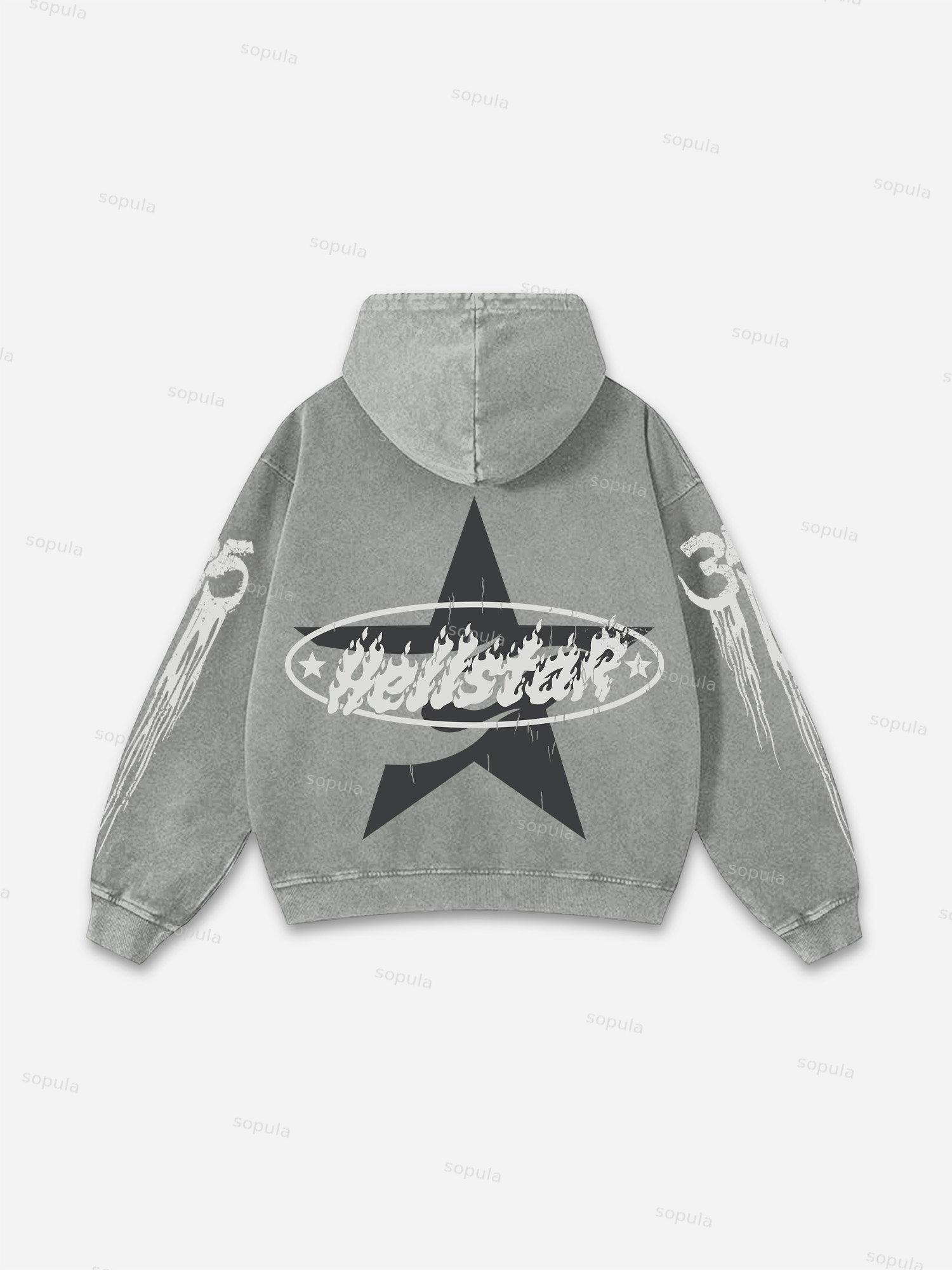 Vintage Hell Star Graphic Acid Washed Oversized Hoodie Product Image