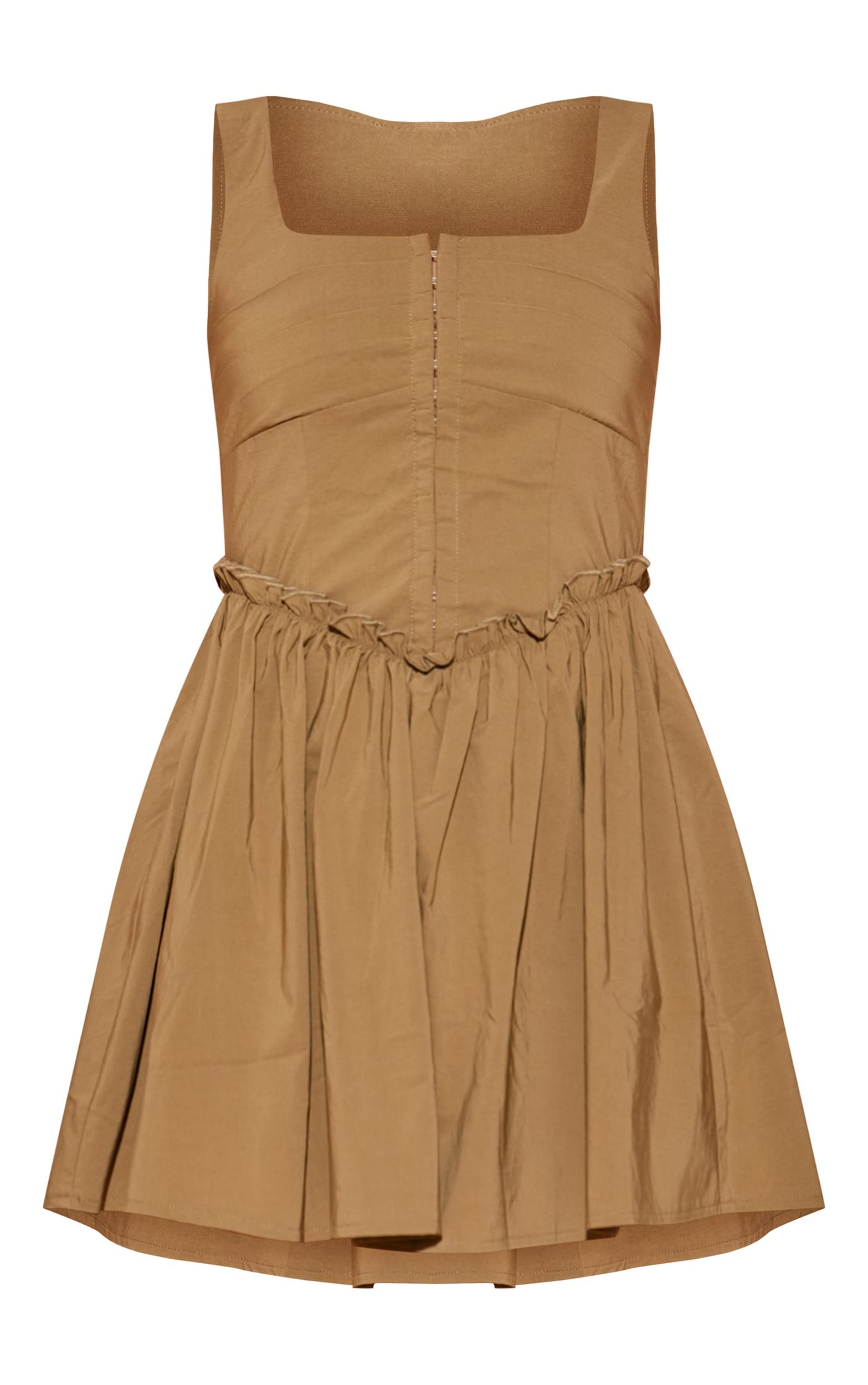 Khaki Hook And Eye Ruched Shift Dress Product Image