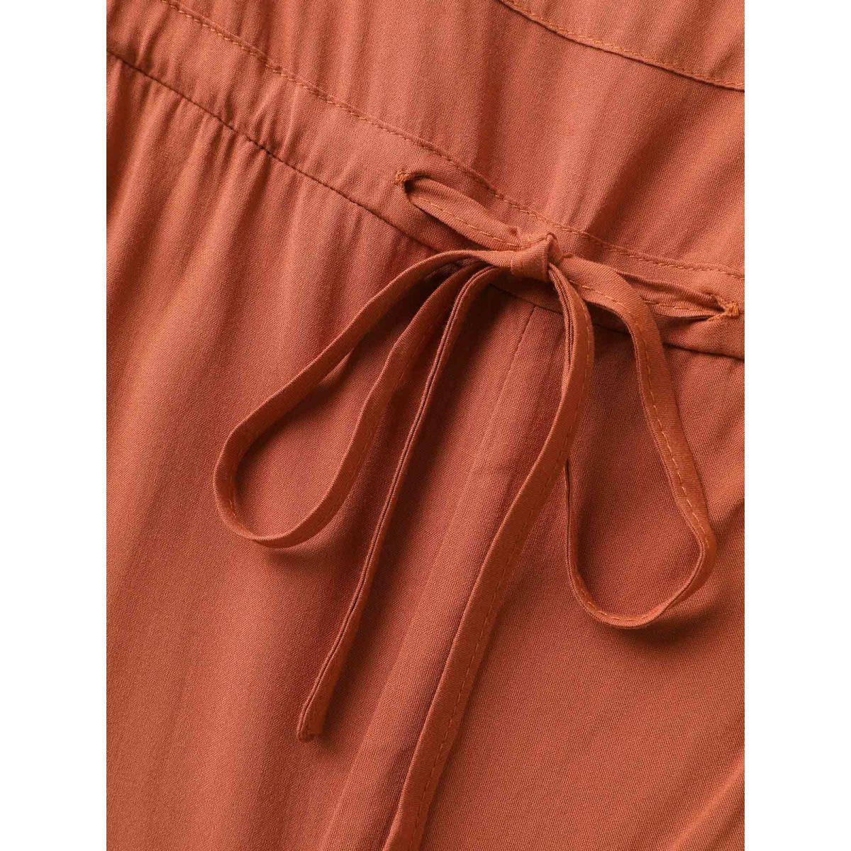 Plus Size Rust Rayon Adjustable Zipper Tie Jumpsuit Women Sleeveless Non Everyday-Casual Loose Jumpsuits BloomChic 18-20/2X Product Image