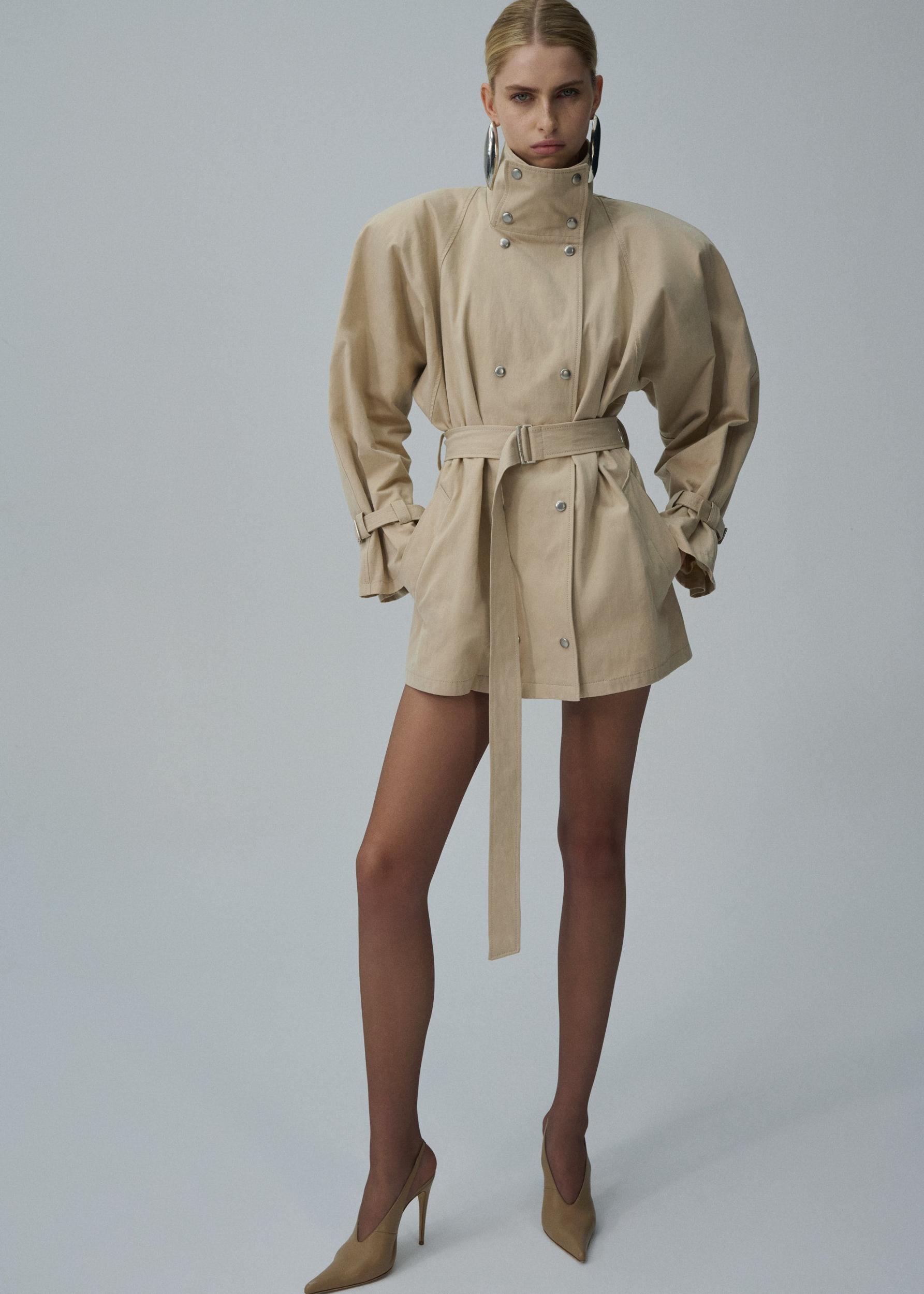 Cotton high collar trench in beige Product Image