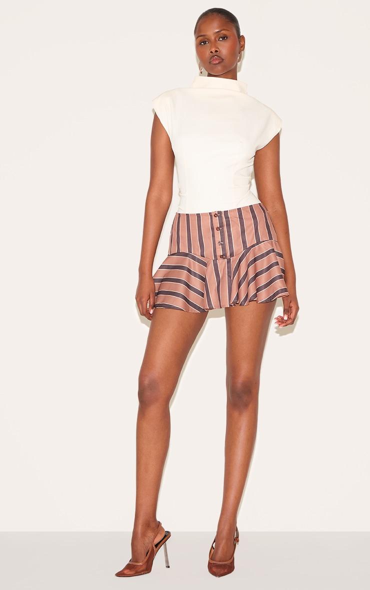 Stone Striped Button Detail Flippy Mini Skirt Product Image