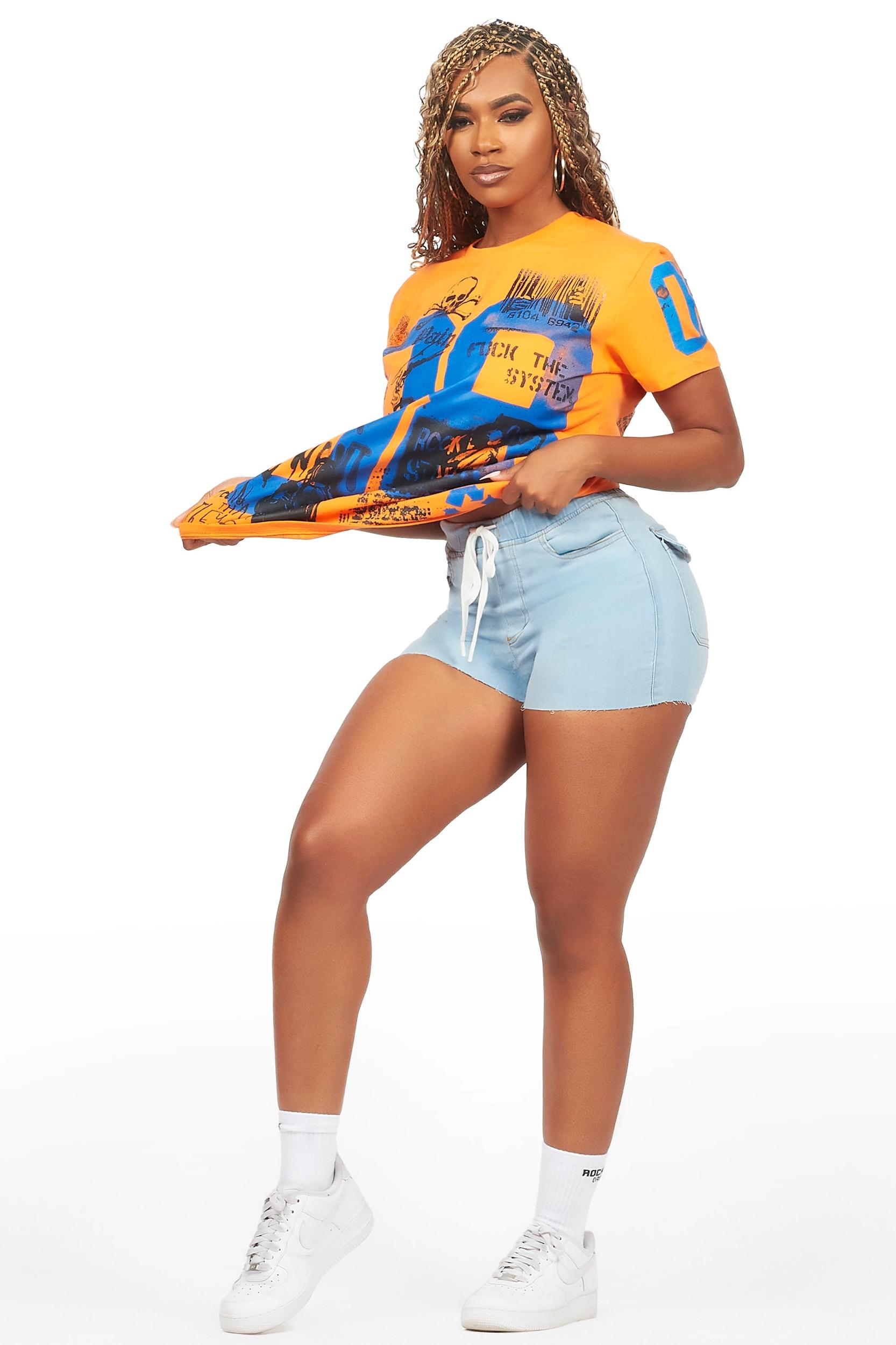 Ahmani Orange/Blue Denim Short Set Female Product Image