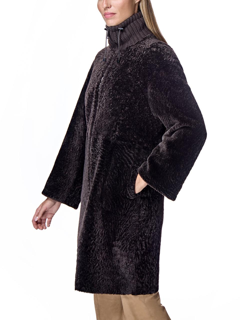 Shearling Lamb Coat with Knit Collar Product Image