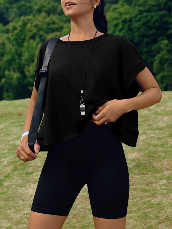 Loose Raglan Sleeve Hollow Split-Joint Round-Neck T-Shirts Product Image