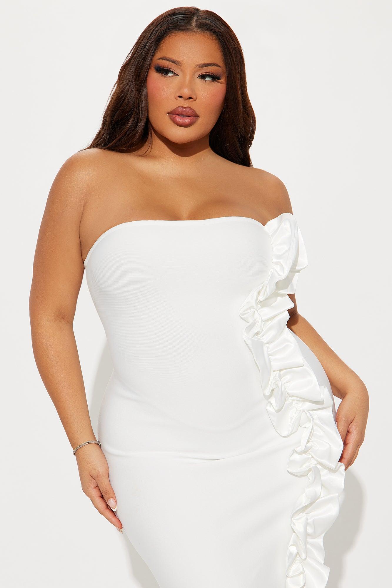 Muriel Ruffle Bandage Midi Dress - White Product Image