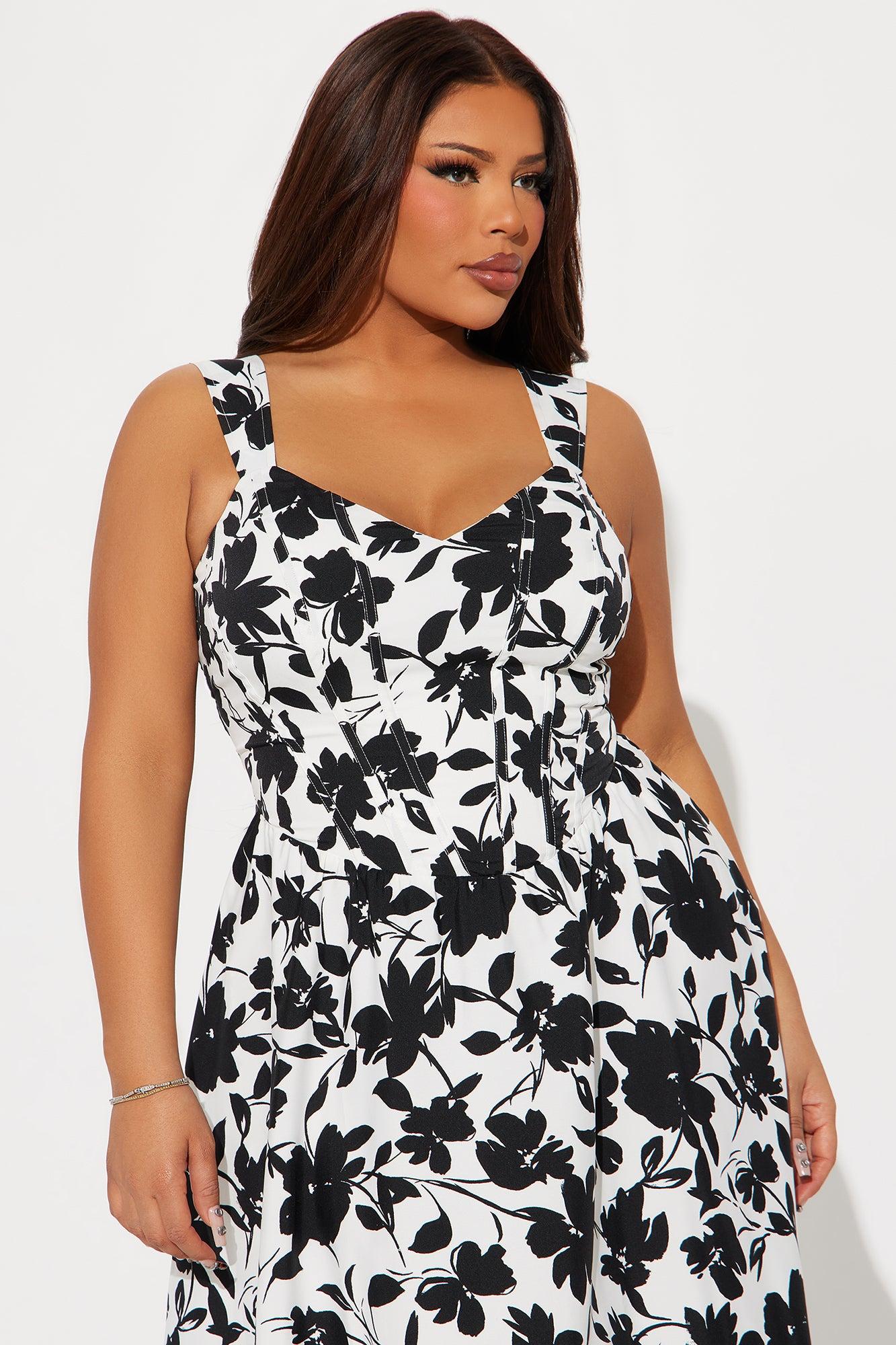 Fauna Floral Midi Dress - White/Black Product Image