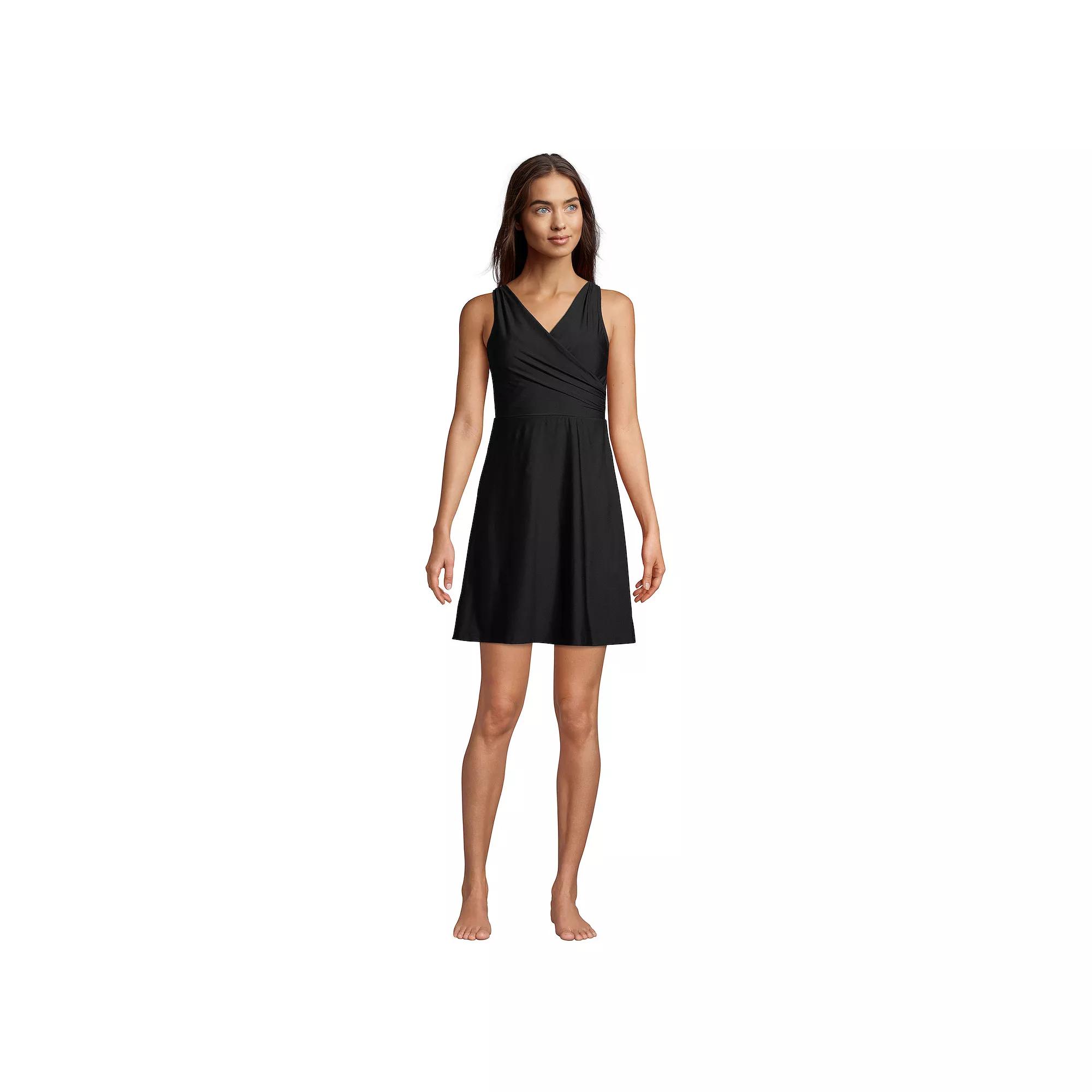 Women's Lands' End D-Cup UPF 50 Tummy Control Surplice One-Piece Swim Dress,  Product Image