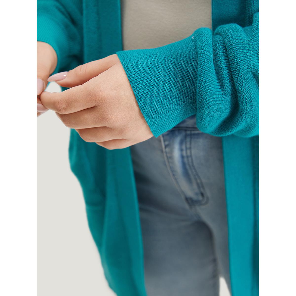 Plus Size Solid Open Front Patched Pocket Cardigan Emerald Women Casual Loose Long Sleeve Dailywear Cardigans BloomChic 12/L Product Image