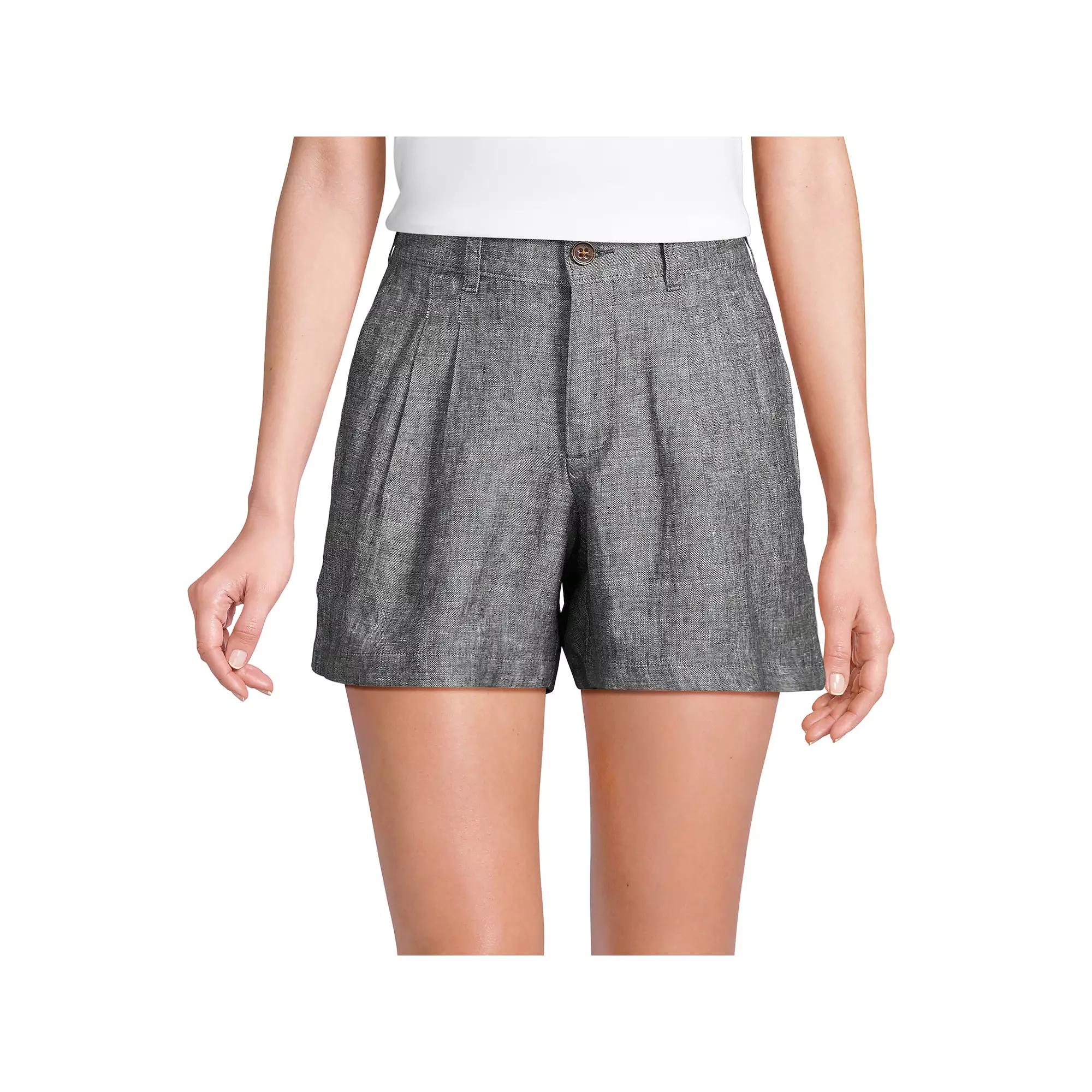 Women's Lands' End 5" Linen High Waisted Pleated A-Line Shorts,  Product Image