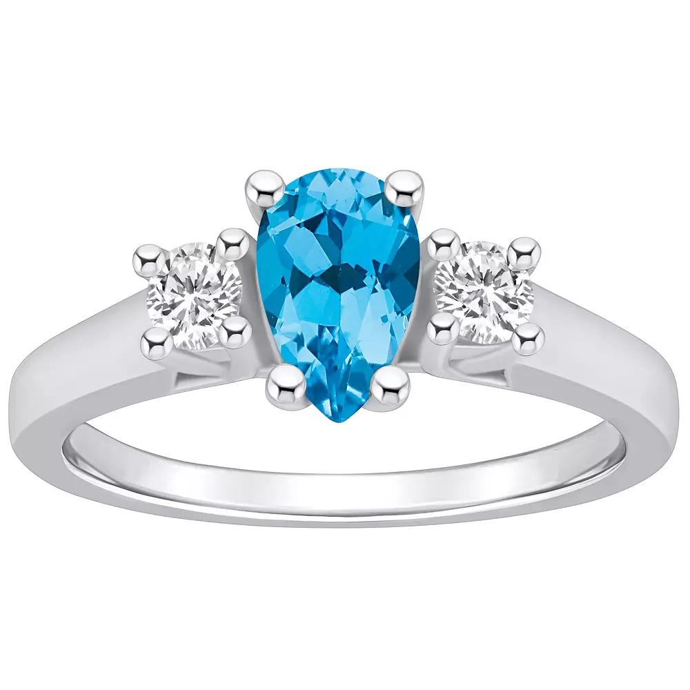Alyson Layne 14k White Gold Pear Cut Blue Topaz & 1/4 Carat T.W. Diamond Ring, Women's, Size: 7 Product Image