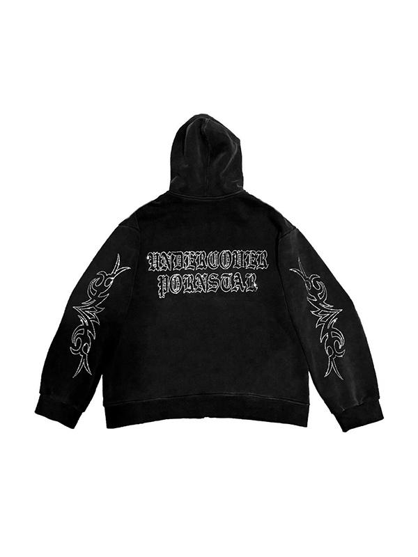 Waffle Letter Rhinestone Print Baggy Oversized Hoodie Product Image