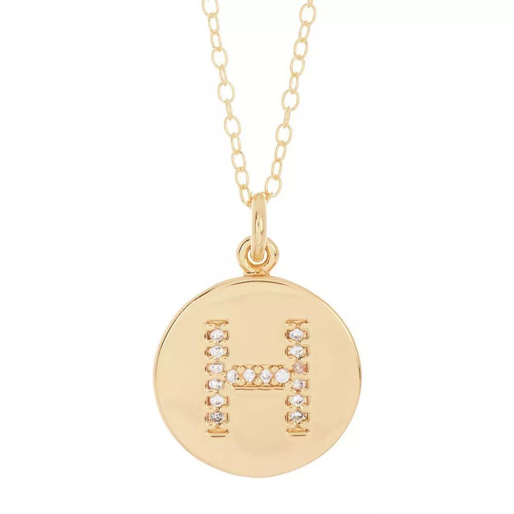 Adornia 14k Gold Plated Cubic Zirconia Engraved Letter Disc Pendant Necklace, Women's, Size: 18", Gold Tone H Product Image