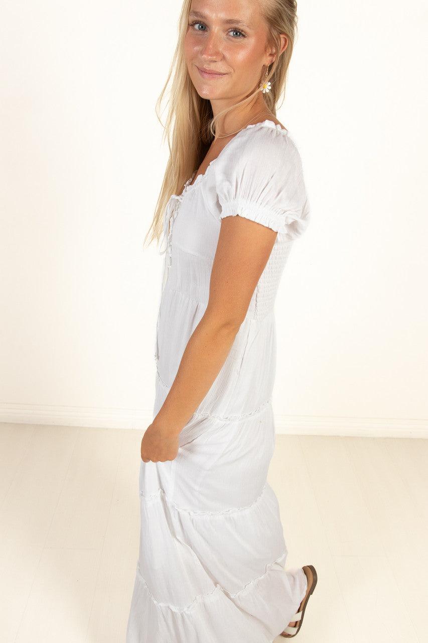 White Lace Up Milkmaid Maxi Dress Product Image