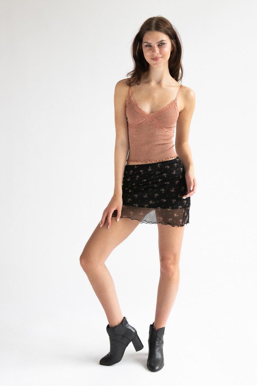 Floral Mesh Mini Skirt Product Image