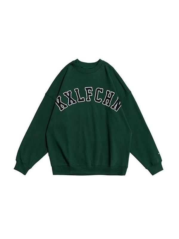 Vintage Green Letter Print Baggy Sweatshirt Product Image