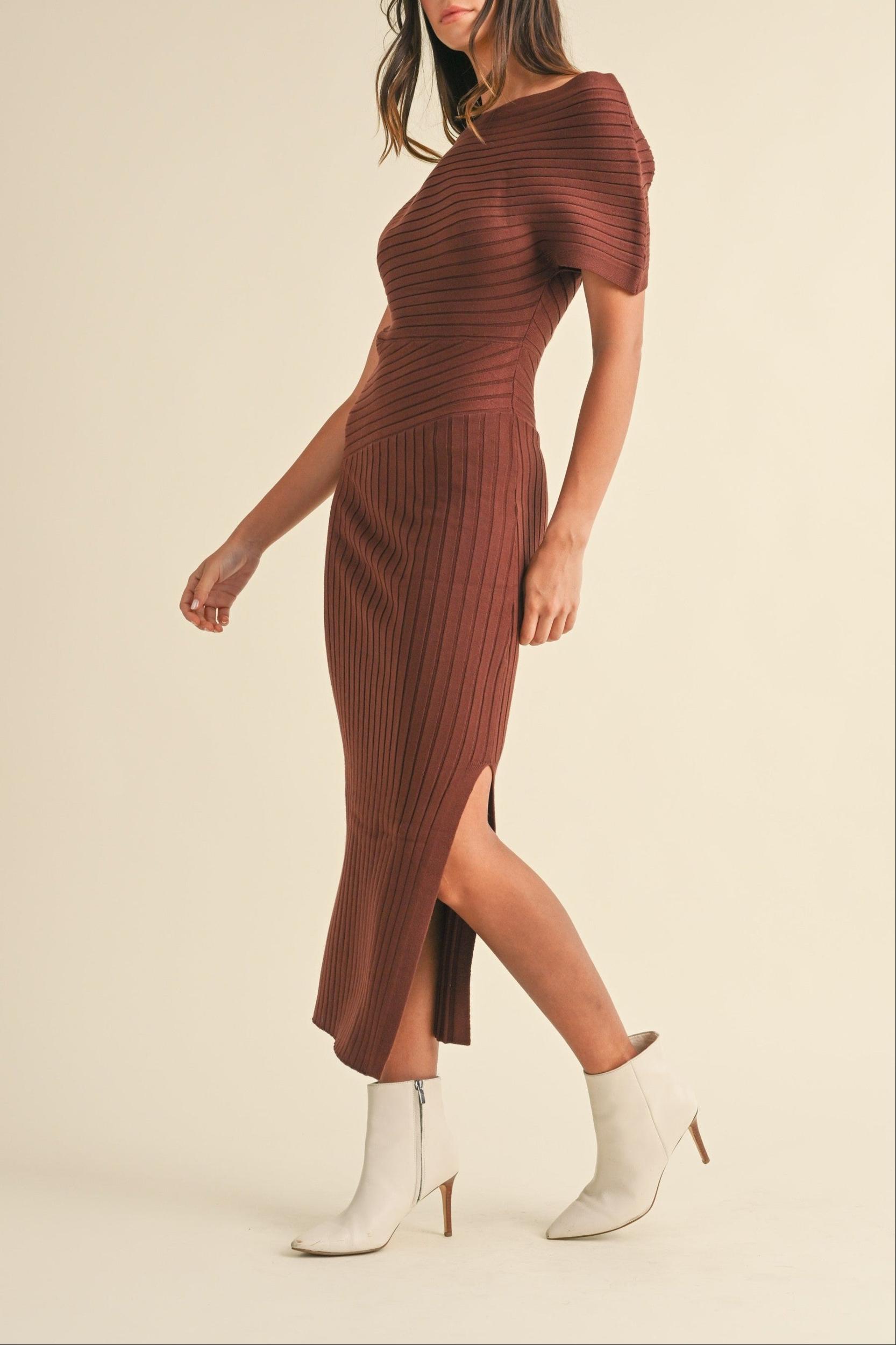One Shoulder Ribbed Knit Midi Dress Product Image
