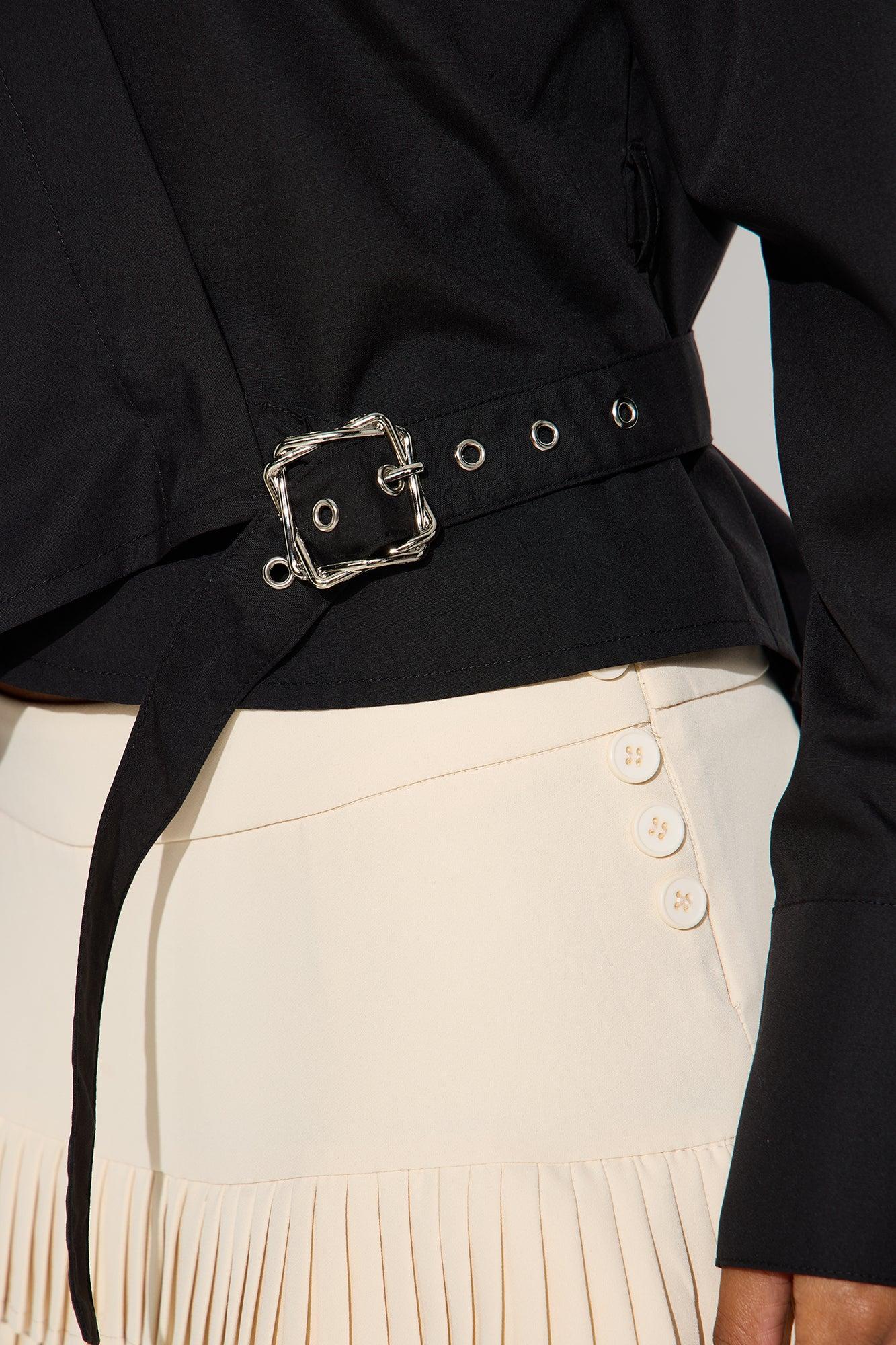 Summer Somewhere Asymmetrical Belted Shirt - Black Female Product Image