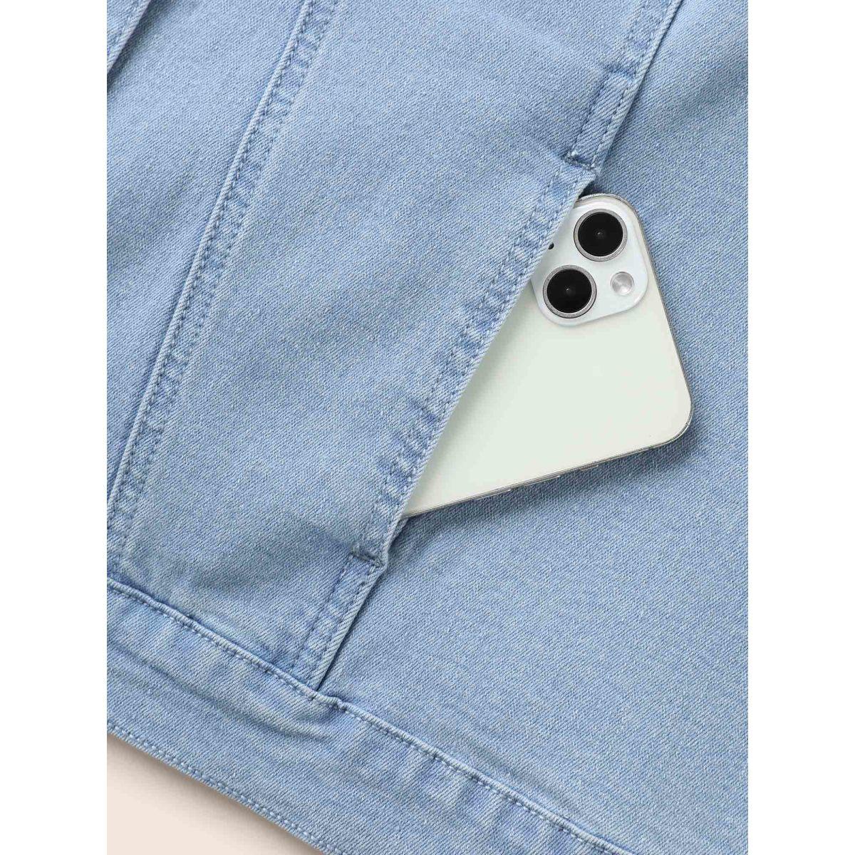 Women Stretch Denim Hourglass-Fit Jacket Denimblue Plus Size Button Everyday Casual Denim Jackets BloomChic 14-16/1X Product Image