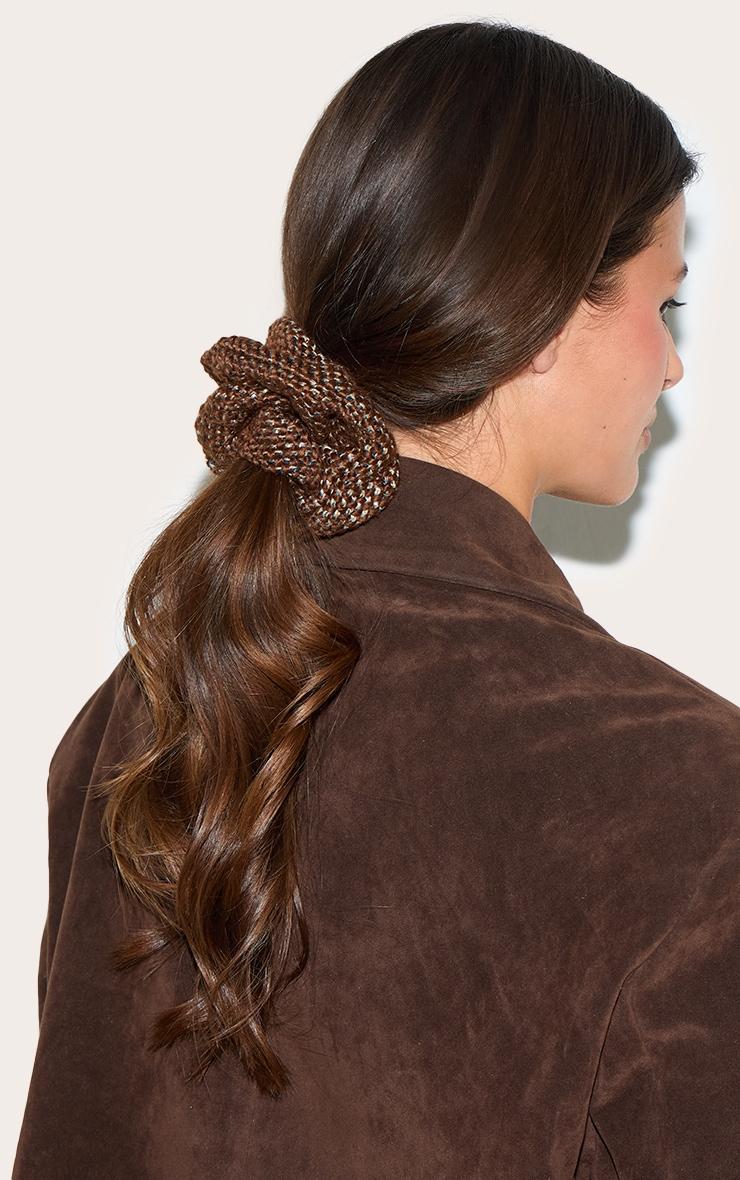 Brown Knitted & Satin Oversized Scrunchie 2 Pack Product Image