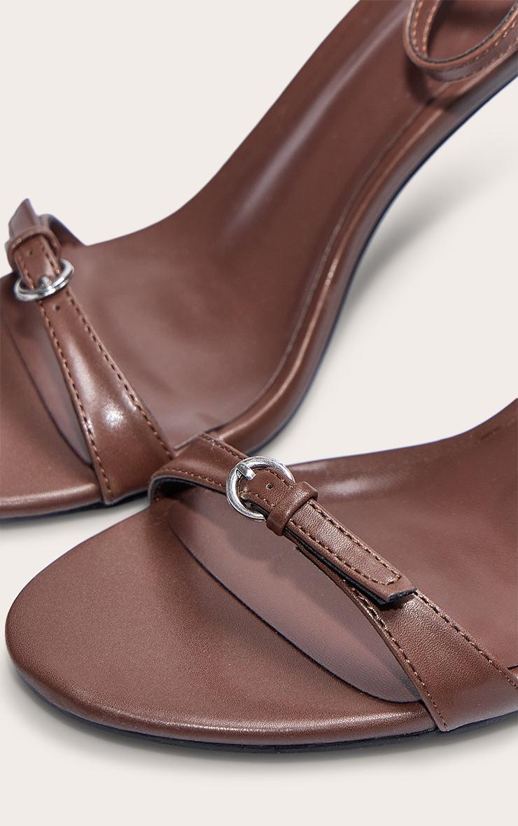 Chocolate PU Wide Fit Round Toe High Stiletto Heeled Sandals Product Image