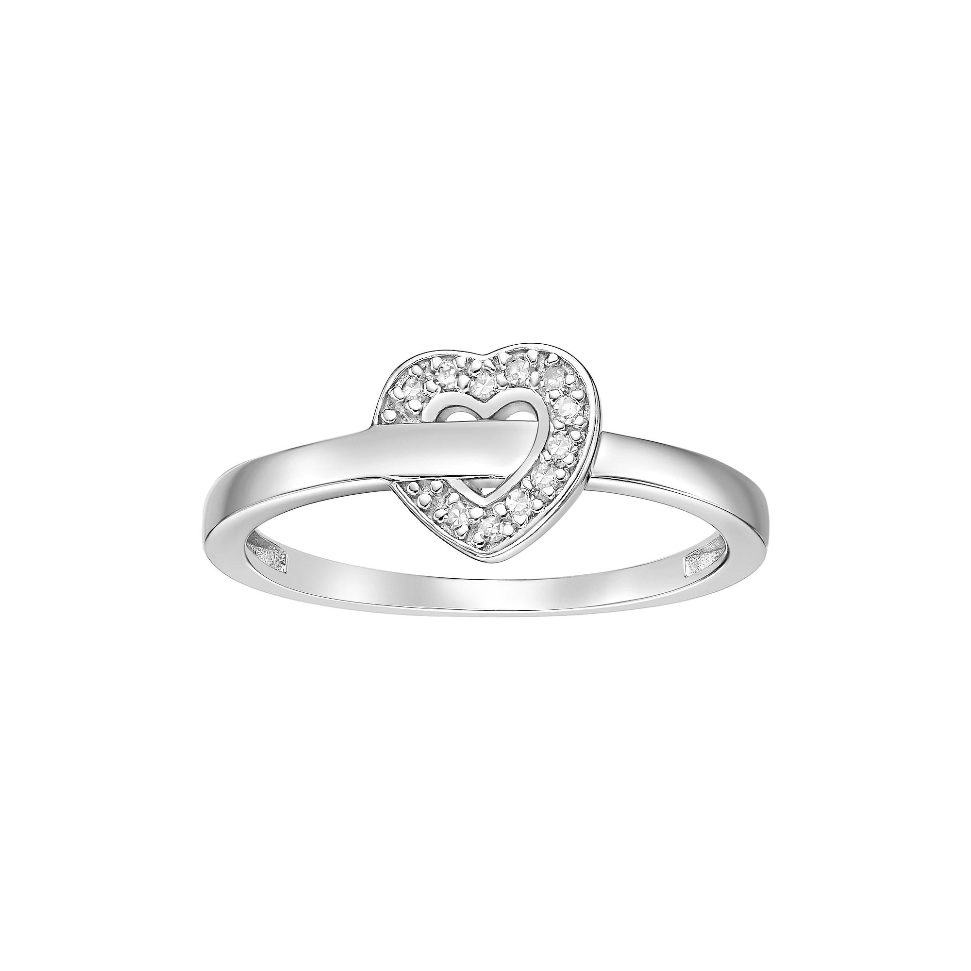 Gemminded Sterling Silver Diamond Accent Heart Promise Ring, Women's, Size: 9 Product Image