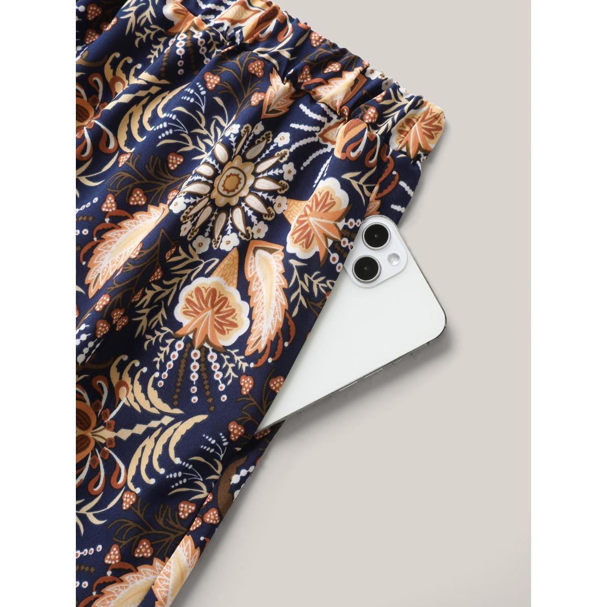 Plus Size Boho Print Tiered A-Line Maxi Skirt Women DarkBlue Loose No stretch Side seam pocket Vacation Skirts BloomChic 18-20/2X Product Image