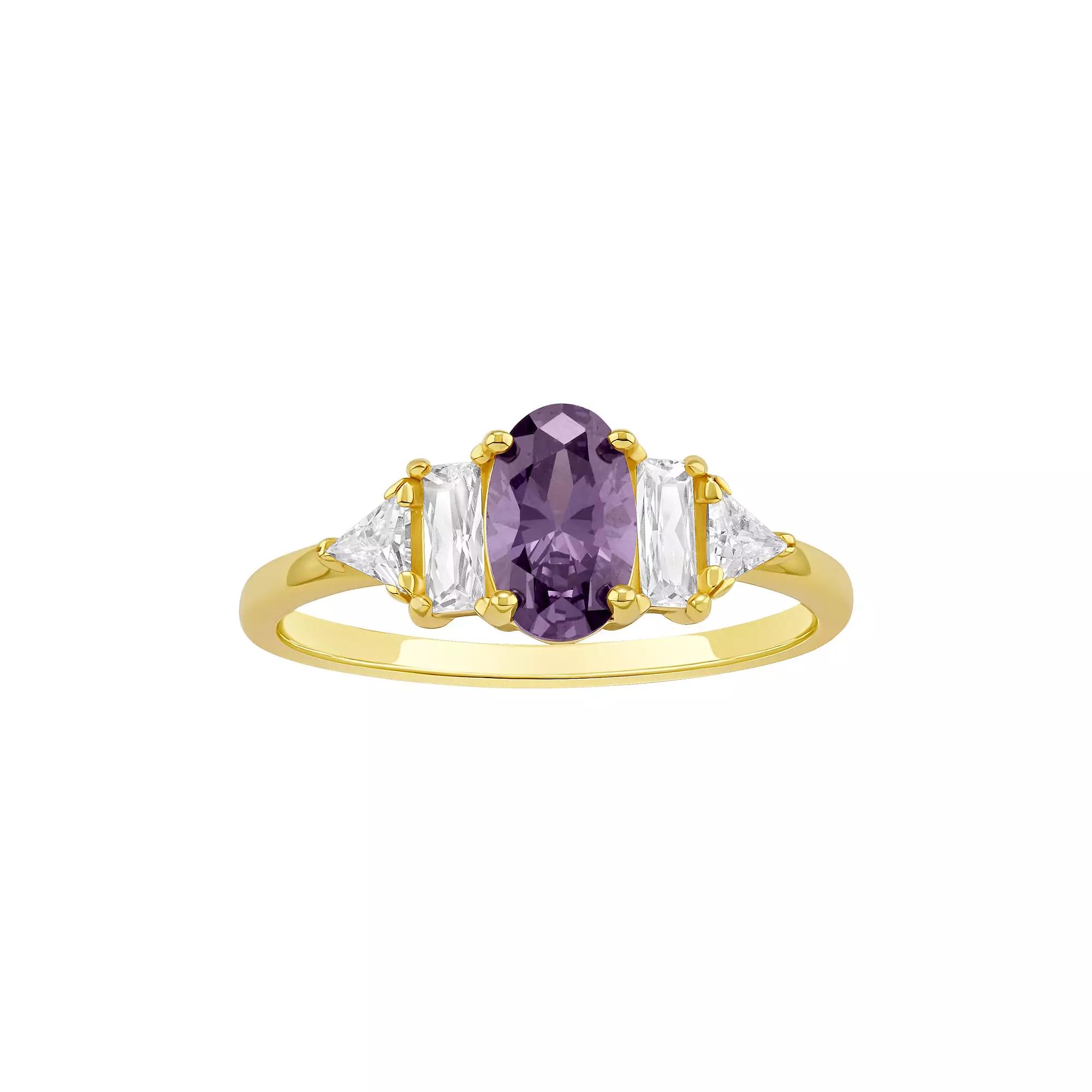 PRIMROSE Sterling Silver Oval Amethyst Cubic Zirconia Ring, Women's, Size: 7, Gold Tone Product Image