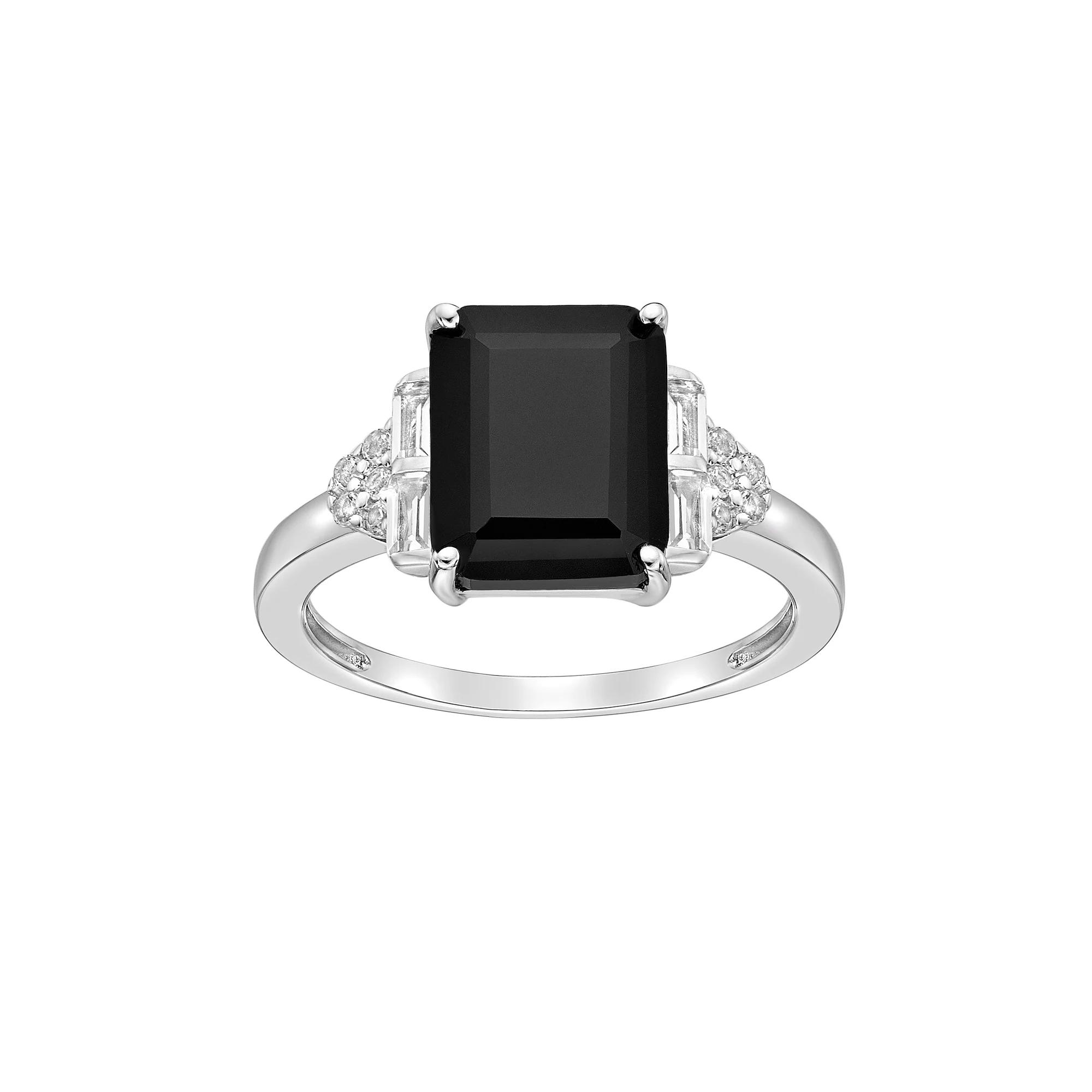 Gemminded Sterling Silver Baguette Cut Onyx & White Topaz Ring, Women's, Size: 8 Product Image
