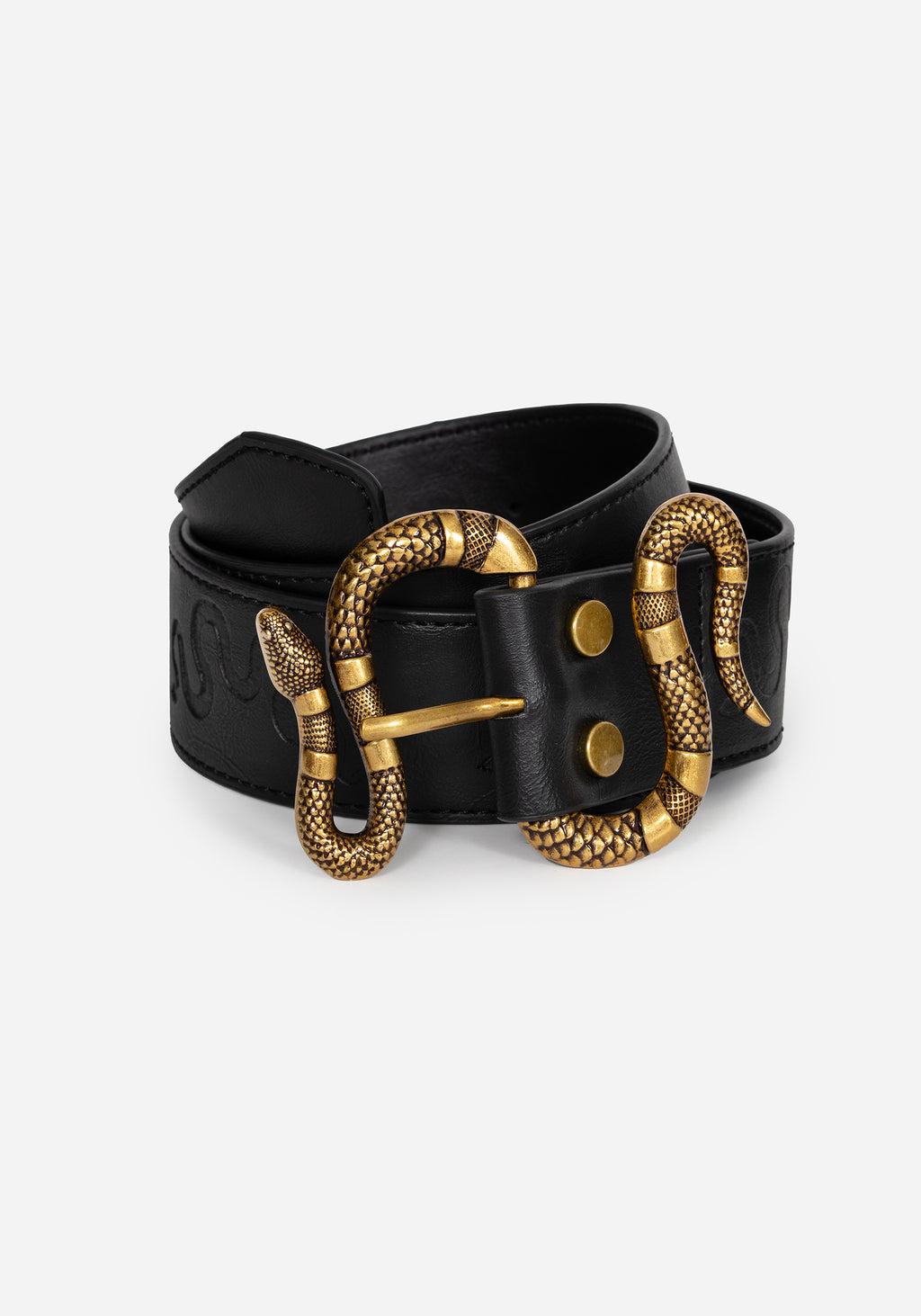 Mamba Debossed Belt With Snake Buckle - Brass Product Image