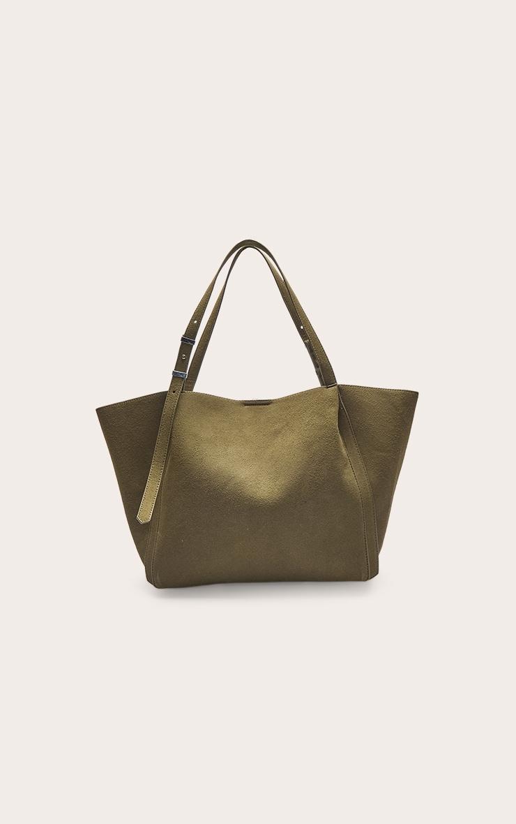 Olive Faux Suede Adjustable Strap Tote Bag Product Image