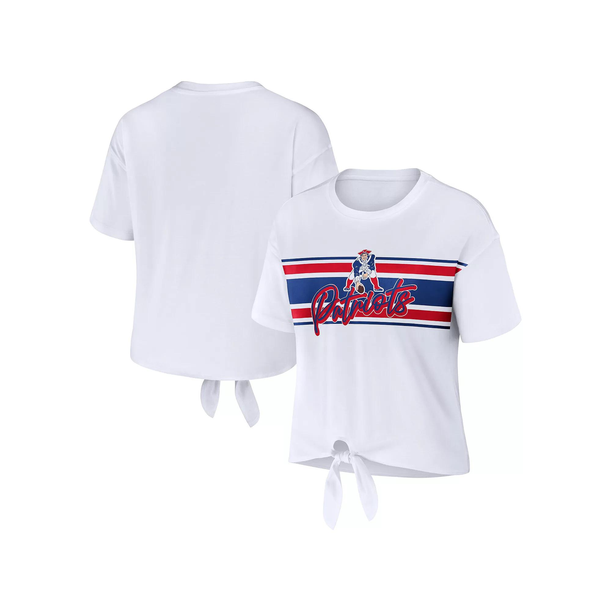 Women's WEAR by Erin Andrews White New England Patriots Front Tie Retro T-Shirt, Size: Medium Product Image