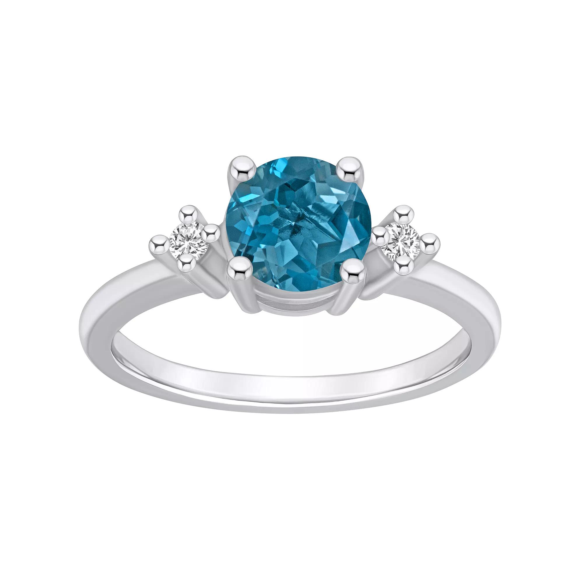 Alyson Layne 14k White Gold Round London Blue Topaz & Diamond Accent Ring, Women's, Size: 9 Product Image