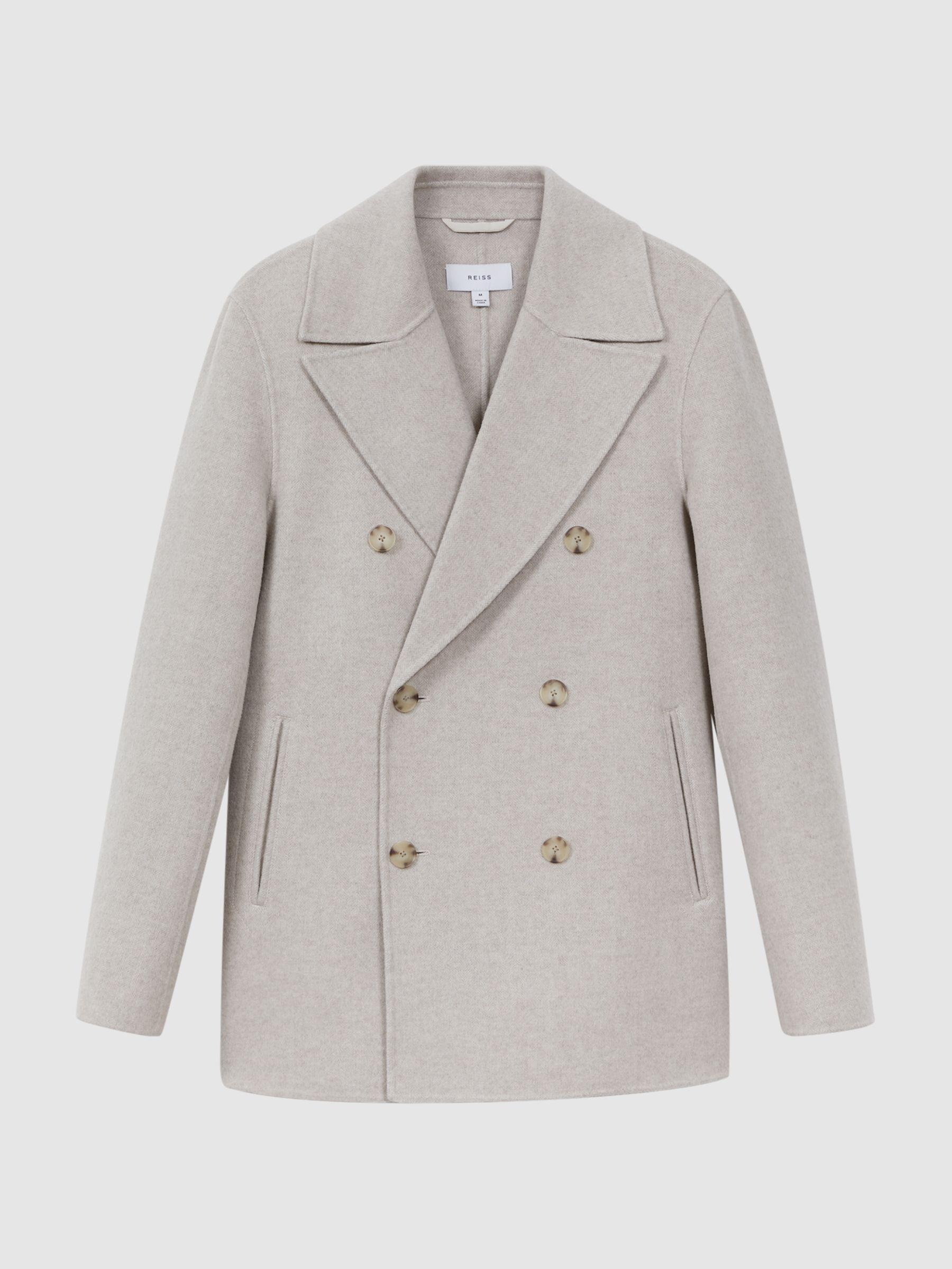 Wool Blend Double Breasted Coat in Oatmeal Product Image