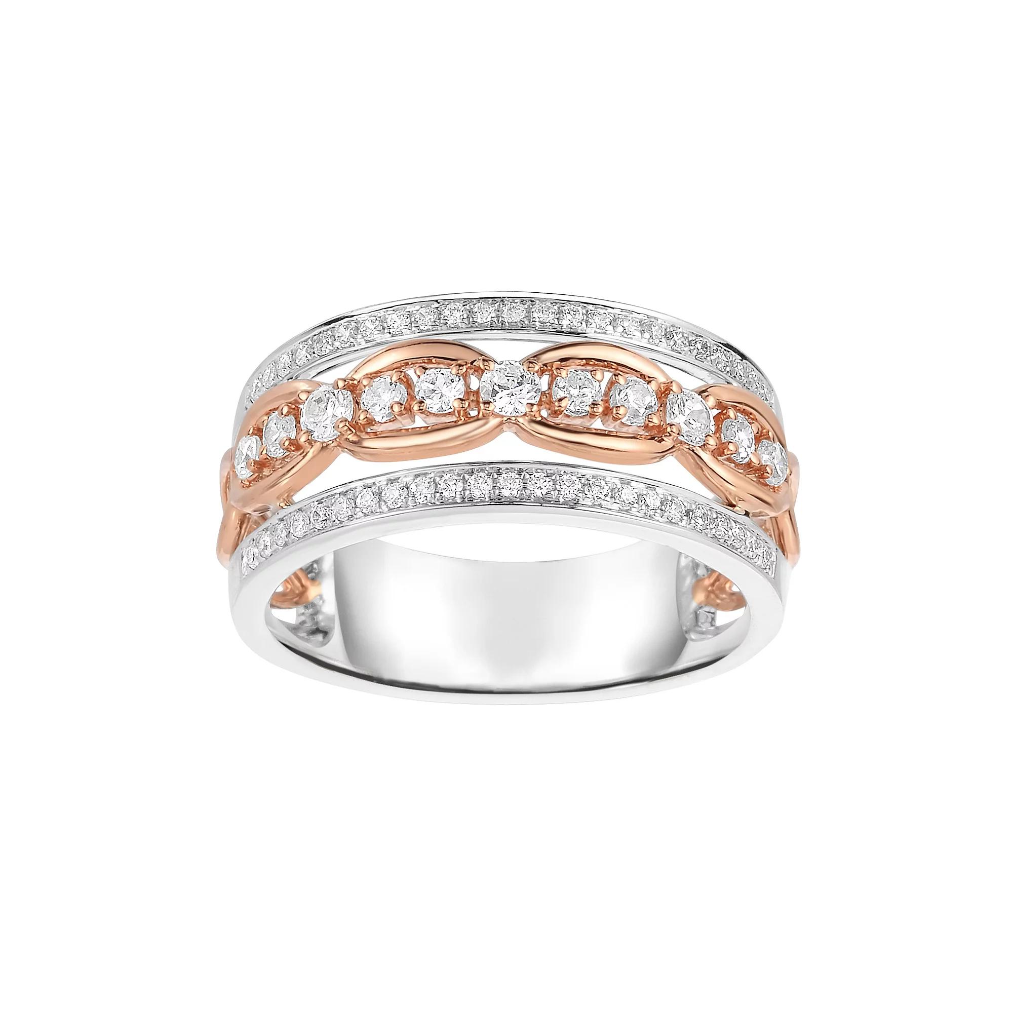 14k Two-Tone Rose & White Gold 3/8 Carat T.W. Diamond Band Ring, Women's, Size: 7, 14k Two Tone Product Image