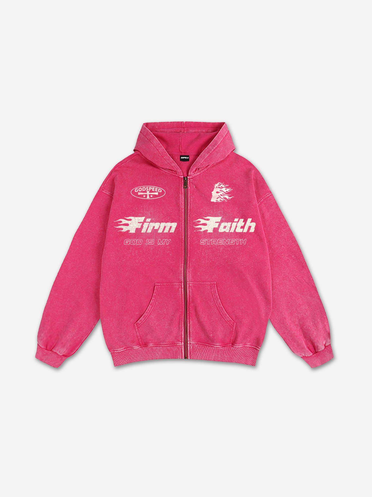 Men's Oversized Relaxed Graphic Vintage Washed Zip-Up Hoodie Product Image