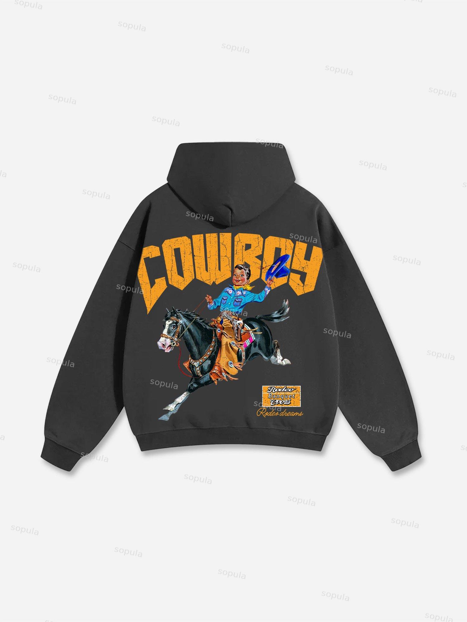 Cowboy Rodeo Dreams Print Cotton Hoodie Product Image