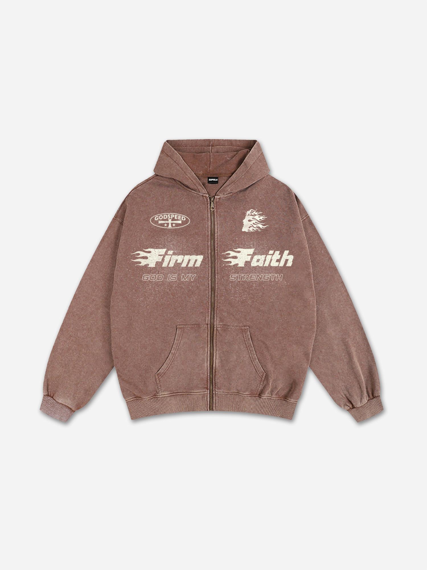 Men's Oversized Relaxed Graphic Vintage Washed Zip-Up Hoodie Product Image