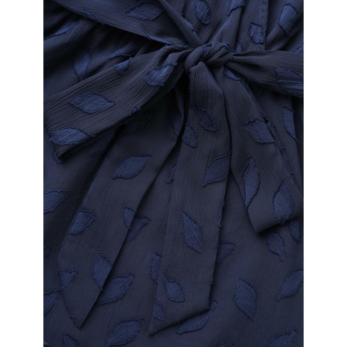 Plus Size Indigo Burn-out Fabric Surplice Neckline Shirt Women Cocktail Long Sleeve Overlap Collar Party Blouses BloomChic 18-20/2X Product Image