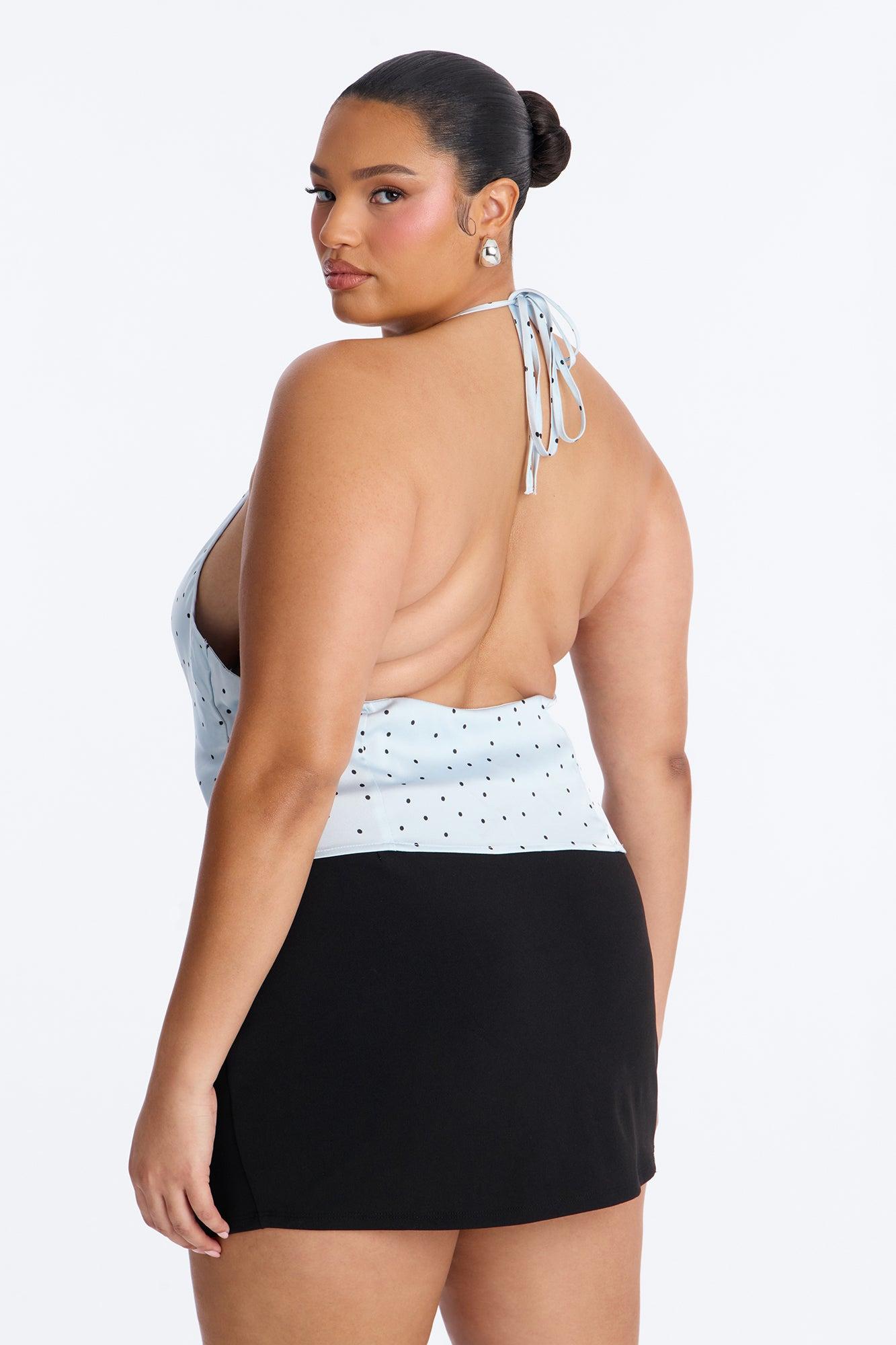 Flirty Plans Polka Dot Satin Halter Top - Blue/combo Female Product Image
