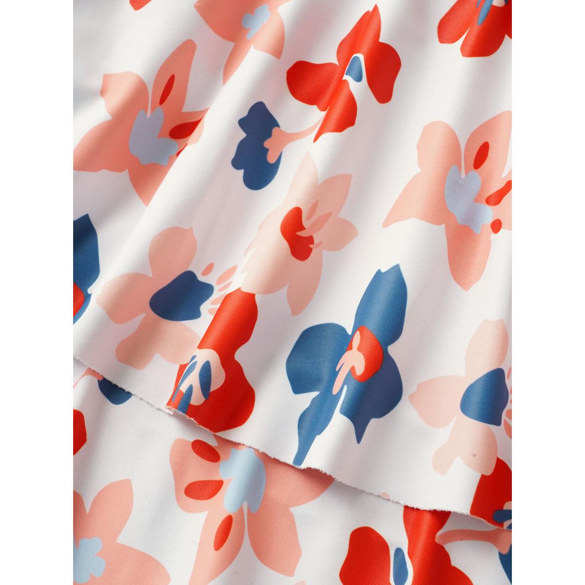 Plus Size Contrast Floral One Shoulder Neck Ruffles Swim Dress Women's Swimwear Beige Beach Bodycon One-shoulder neck High stretch Curve Swim Dresses BloomChic 18-20/2X Product Image