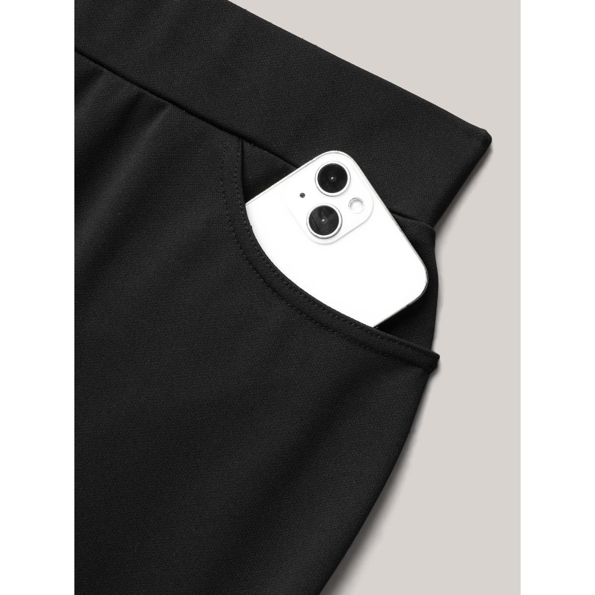 Plus Size Mesh Spliced Mid Rise Flared Pants Women Black Elegant Bootcut Mid Rise Everyday Pants BloomChic 22-24/3X Product Image