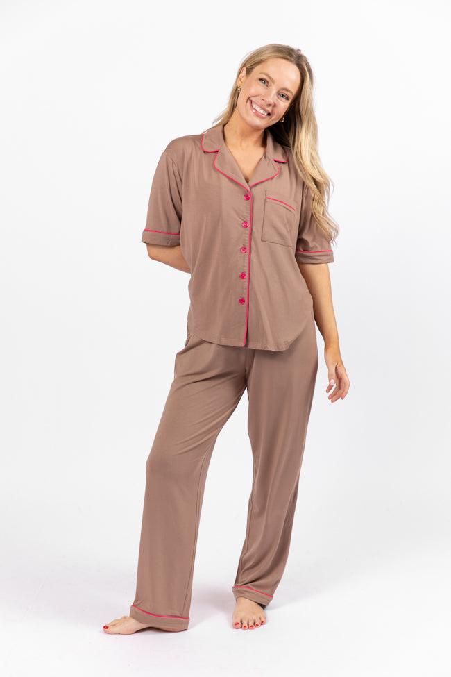Good To Get Away Brown Pajama Set FINAL SALE Product Image