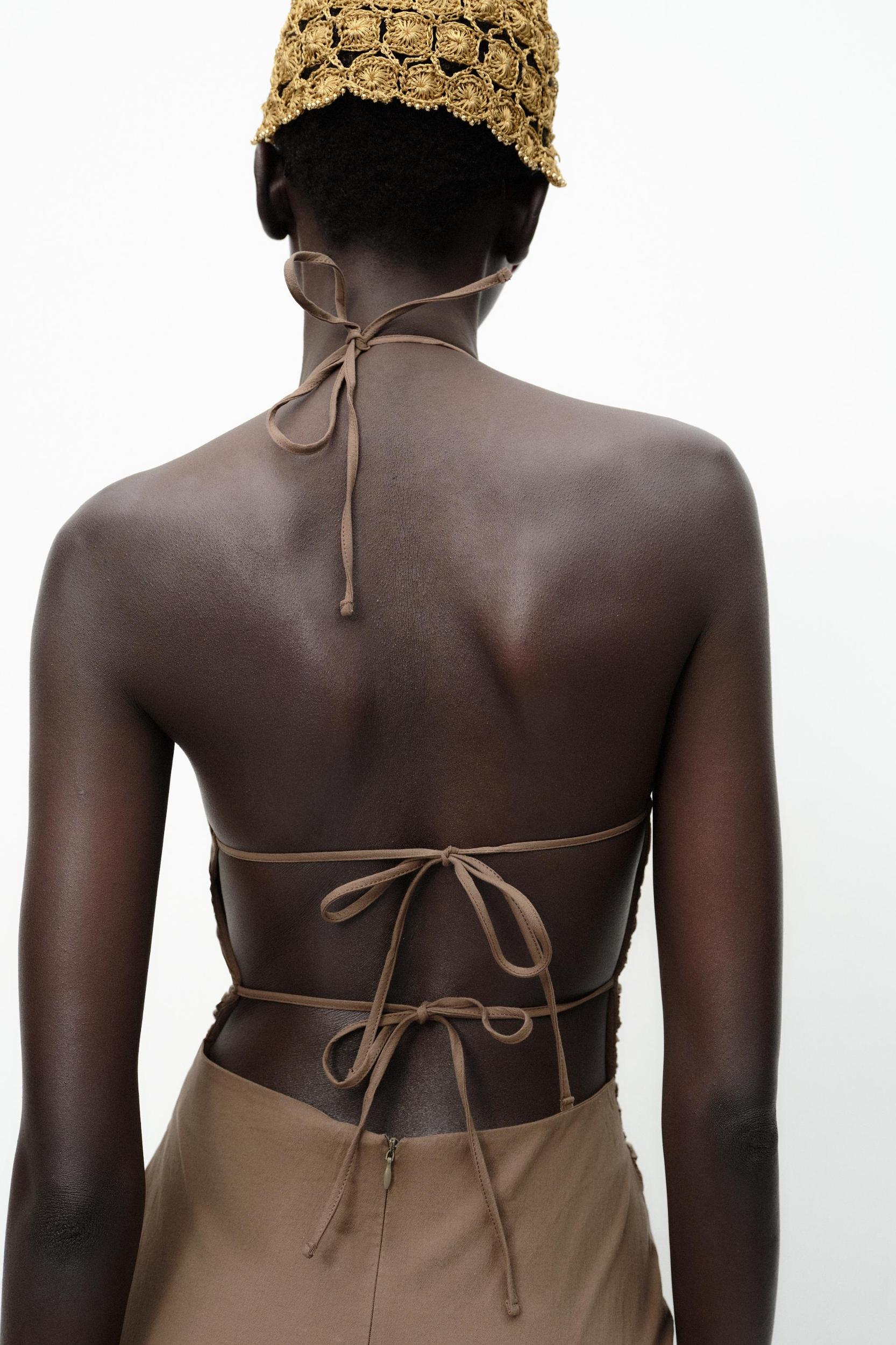 HALTER MIDI DRESS WITH TRIM Product Image