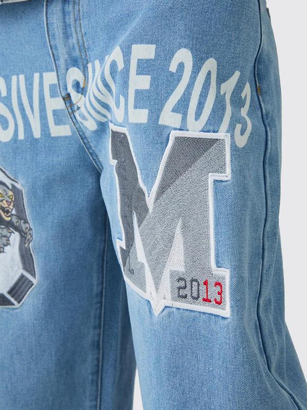 Men's Letter Cross Loose Jeans Product Image