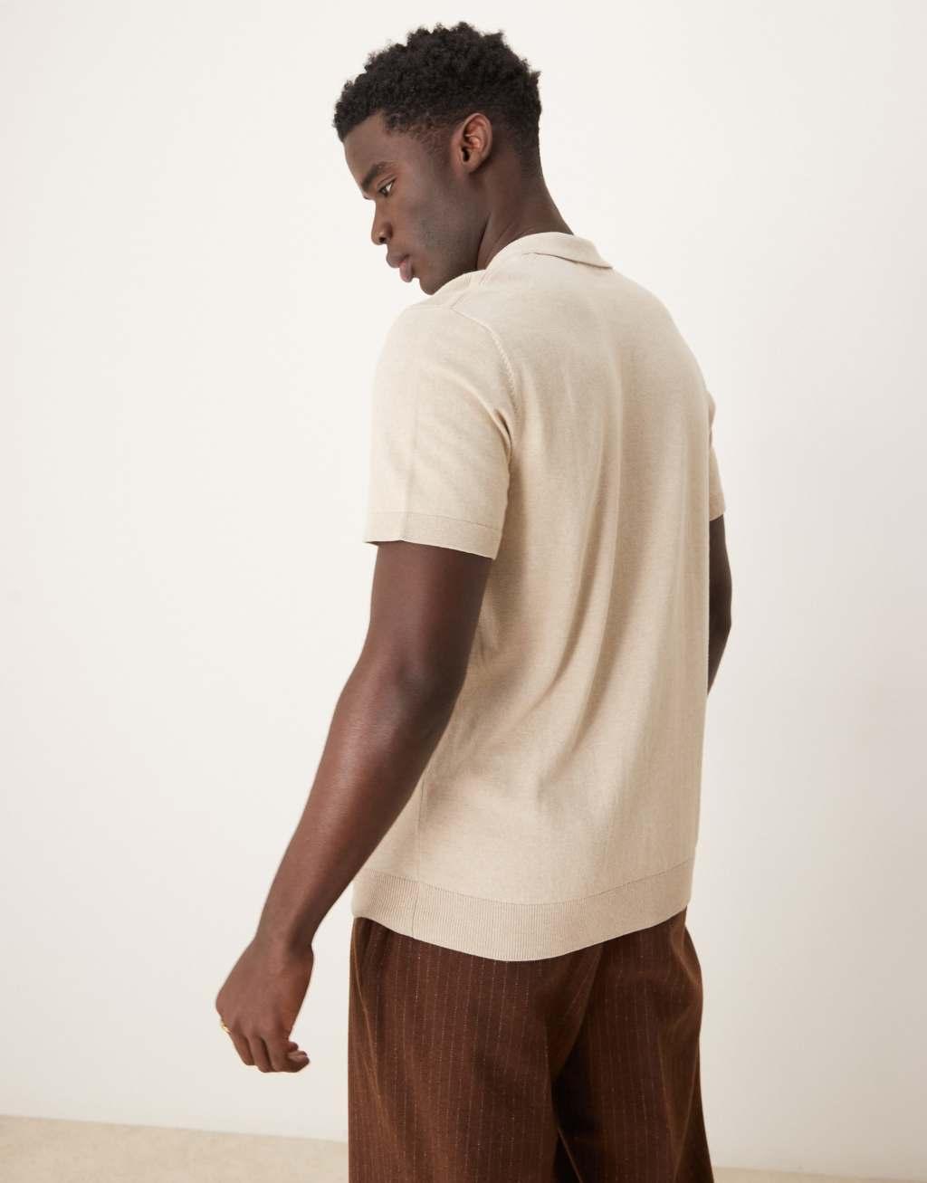 Selected Homme knitted polo shirt in cream Product Image
