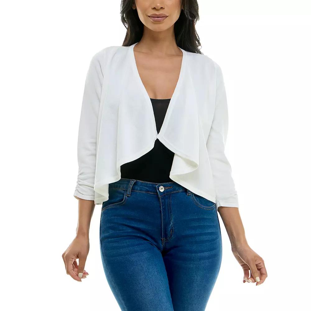 Women's Nina Leonard Shirred Cascading Front Long Sleeve Cardigan Sweater, Size: XL, Ivory Product Image