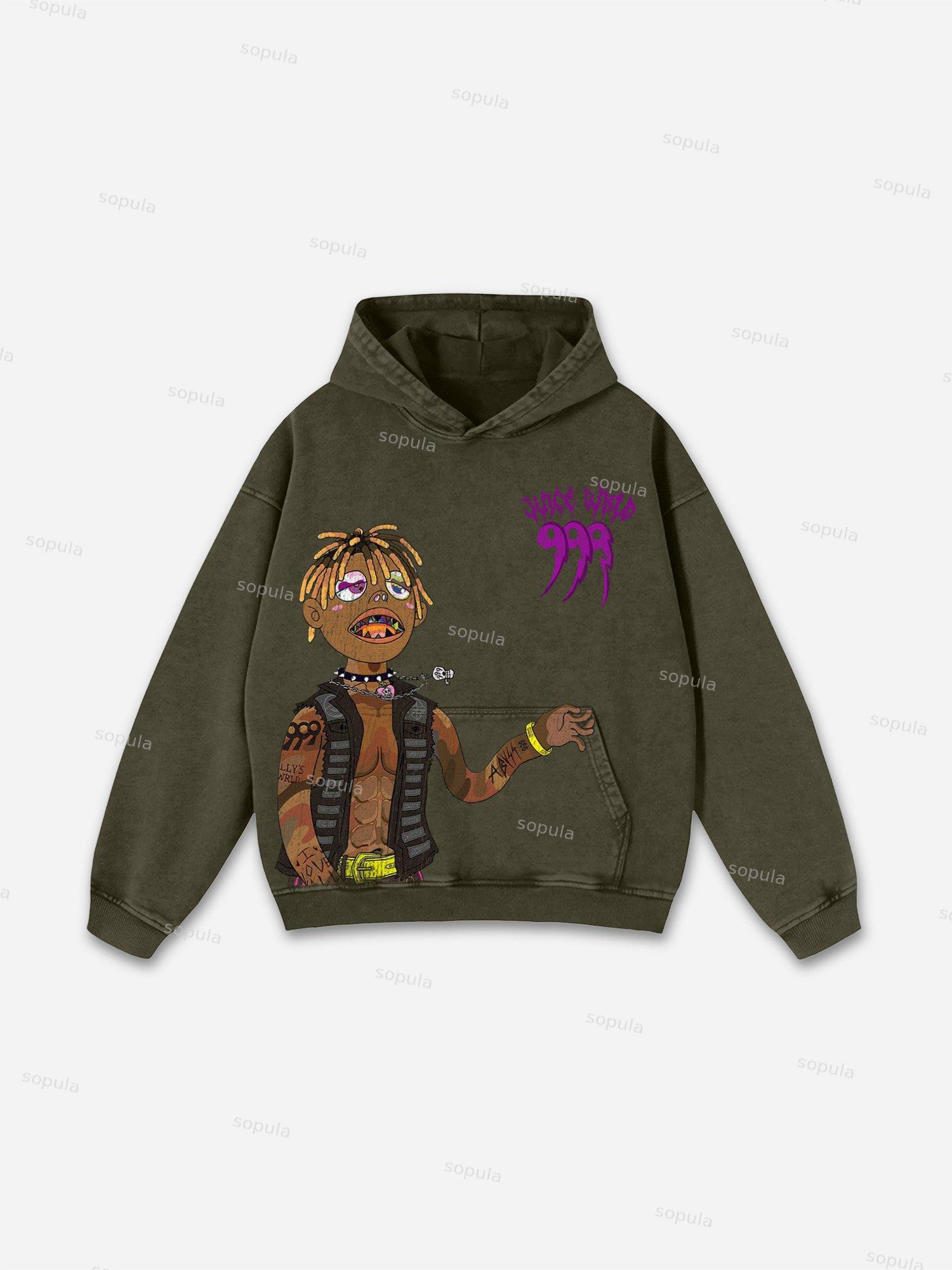 Sopula Retro Fly Rich 2019 Graphic Washed Pullover Hoodie Product Image