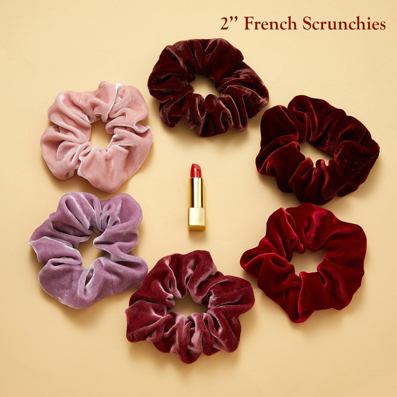 Silk Velvet Handmade Scrunchie Set of Two | 0.8 Inch & 2 Inch | Lipstick Collection Product Image