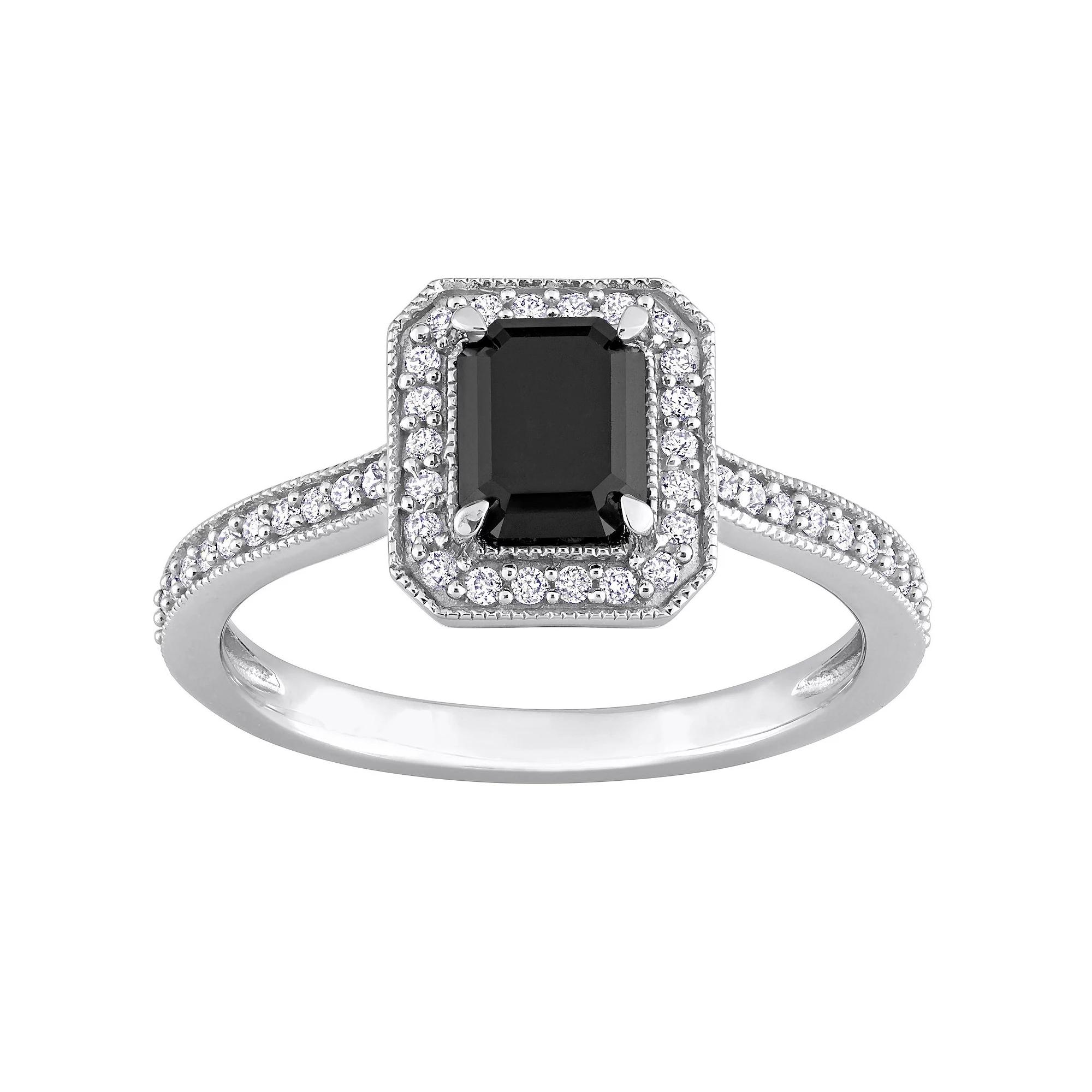 Stella Grace 14k White Gold 1 1/4 Carat T.W. Black & White Diamond Halo Engagement Ring, Women's Product Image