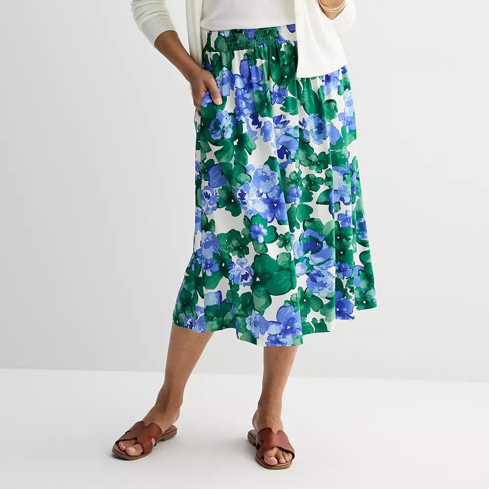 Women's Croft & Barrow® Elastic Waist Midi Skirt, Size: XS, Blue Blue Floral Product Image